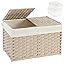 SETVSON Storage Basket with Lid Rattan Woven Storage Baskets with 2 Separate Lids, 17.2 Gallon (65 L), 22 x 13 x 13.8 Inches,Foldable, 2 Removable Liner Bags Handles for Bedroom, Laundry Room Natural About this item